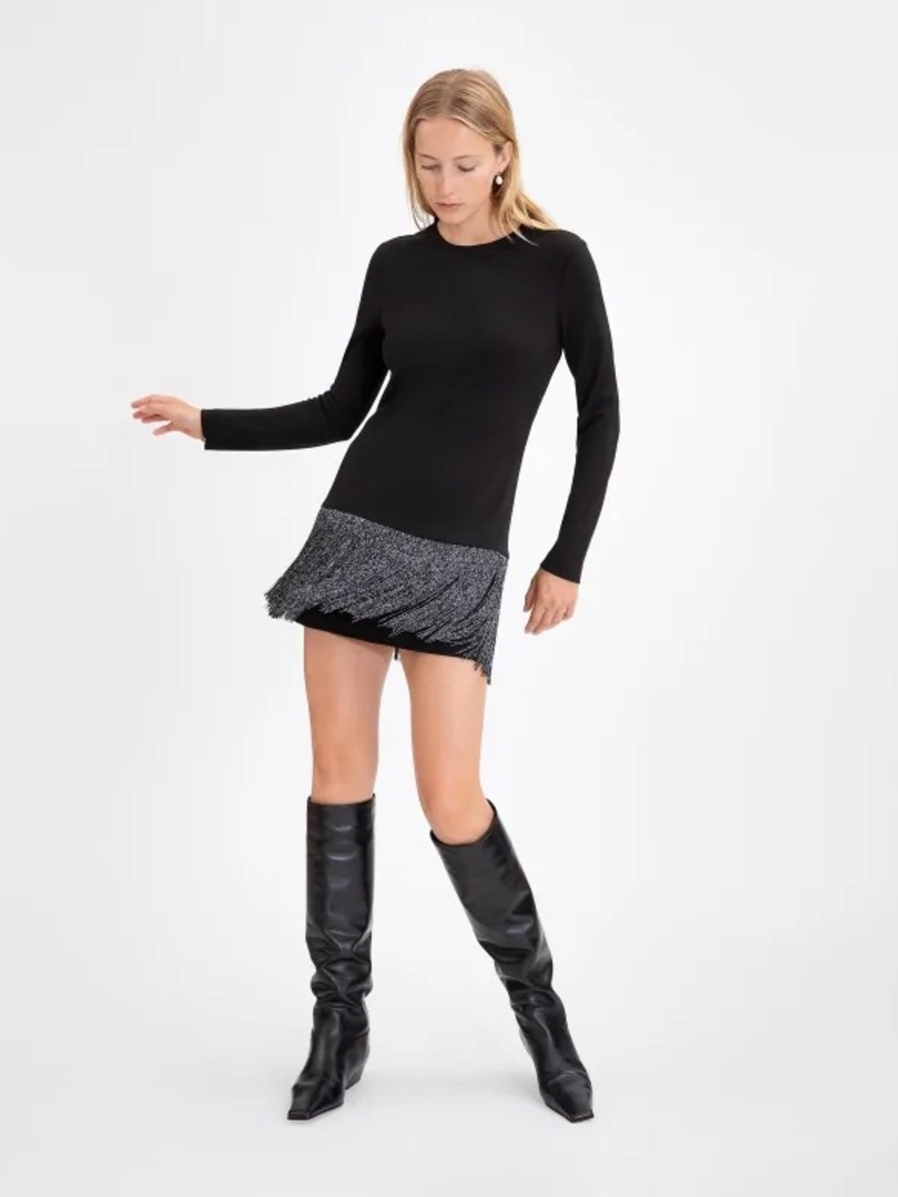 Tanya Taylor Agatha Fringe Mini Dress Black 4 NWT